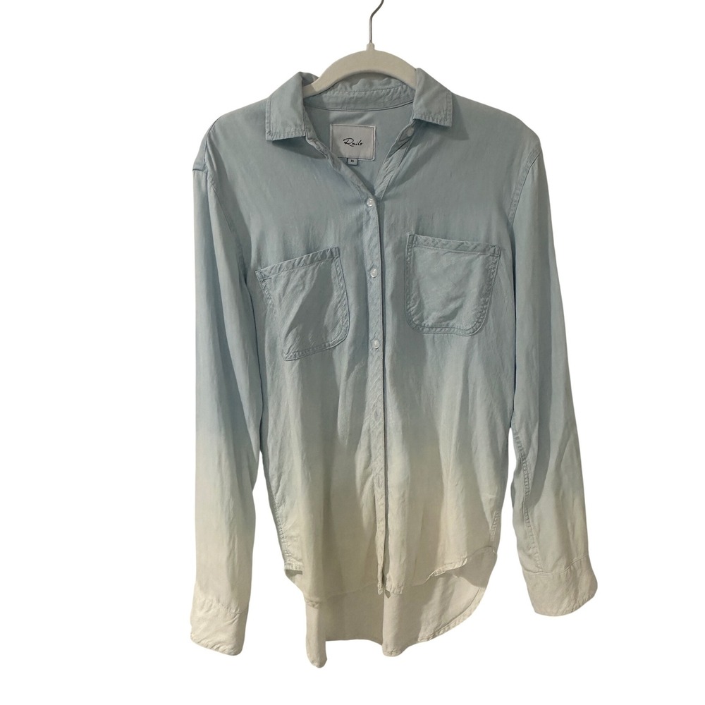 Rails Carter Light Vintage Dip Dye Ombre Blue White Tencel Button Down Shirt XS